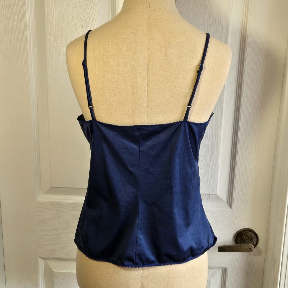 Warner's Vintage Blue Camisole Top Size S Nylon Lace Lingerie Made In‎ USA